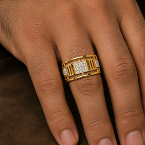 Round Cut Lab Grown <b>Diamond</b> <b>Ring</b> DEF VVS 18K 14K Yellow Gold Grid shaped Band Wedding <b>Ring</b> For Men's Fine Jewelry Wholesale - Product Image 2