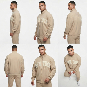 Veste polaire pour homme, col montant, fermeture éclair sur le devant, broderie chenille, vêtements de sport, veste d'entraînement, vêtements décontractés d'hiver, vestes polaires - Product Image 6
