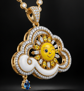 Collier Pendentif Nuage Soleil Personnalisé Plaqué Or avec Chaîne Maille Forçat et Breloque Émail Zircon pour Femme et Enfant – Idéal pour Fêtes - Product Image 2