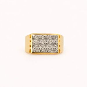 Solid 18K Gold <b>Mens</b> Diamond Rectangular Signet <b>Ring</b> Micro Pave Cluster Geometric High Polish Bold Wedding Party Daily Wear Gift - Product Image 1