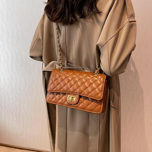 Bolso Bandolera de Cuero Genuino de Lujo para Mujer, Bolso de Mano de Moda con Patrón de Diamantes y Cierre de Solapa con Correa de Cadena - Product Image 6