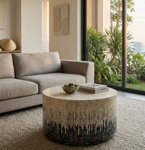 Mesa de Centro Decorativa Redonda Moderna de Primera Calidad con Mosaico de Concha de Nácar, Mueble de Lujo Hecho a Mano para Sala de Estar, Fabricado en Hanói - Product Image 6