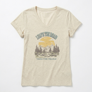 เสื้อยืดคอวีผู้หญิง Leave The Road Take The Trails พิมพ์ลายลำลองแขนสั้นผ้าฝ้ายเจอร์ซีย์ 100% ระบายอากาศได้ดีสำหรับฤดูใบไม้ผลิและฤดูร้อน - Product Image 1