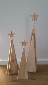 Juego de Decoración de Árbol de Navidad de Madera, Árboles de Pino Modernos Hechos a Mano con Adorno de Estrella, Decoración de Interiores, Árboles Medianos - Product Image 1