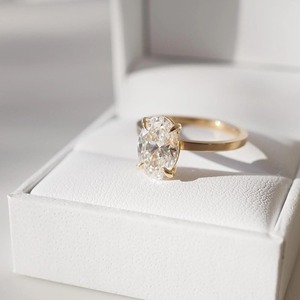 Oval Lab Grown Diamond Ring 14K Yellow Gold Engagement Ring 1.8 MM Square Edge Band 4 Prong Solitaire Wedding Proposal Ring - Product Image 2