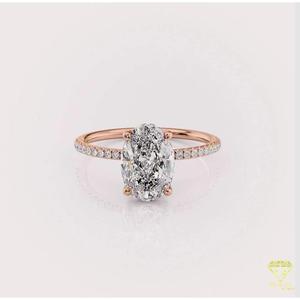 Oval Cut Moissanite Engagement <b>Ring</b> Yellow Gold Pave Diamond Solitaire <b>Ring</b> <b>Dainty</b> Bridal <b>Ring</b> Classic Four Prong Promise <b>Ring</b> - Product Image 3