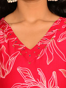 Vestido Salwar Kameez de algodón con estampado de hojas rojas para mujer, estilo étnico, para fiesta, verano, de secado rápido, corte regular. - Product Image 6