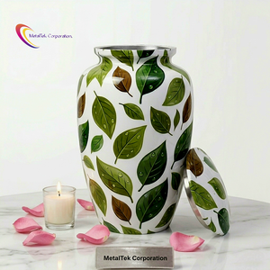 Cremation Urns for Adults Pets Ashes Eco-Friendly Green Leaf Pattern Memorial Decorative Keepsake Metal Container Funeral <b>Jars</b> - Product Image 4