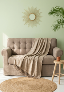 Beige Winter Solid Soft Throw Blanket Tufted <b>Sofa</b> Couch Upholstery for Living Room Decor - Product Image 1