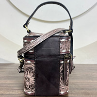 Tendance Western usiné à la main en cuir de vache cosmétique vanité étui avec poignée et sangle femmes voyage beauté cosmétique maquillage organisateur
