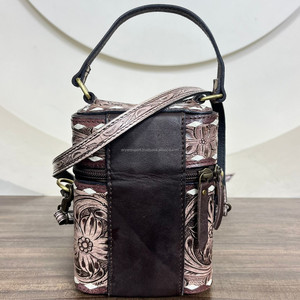 กระเป๋าเครื่องสำอางหนังวัวพร้อมที่จับ & สายรัดสำหรับผู้หญิงกระเป๋าเครื่องสำอางแบบเครื่องมือด้านตะวันตกยอดนิยม - Product Image 5