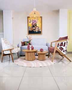 Juego de Sofás Modernos de Madera de Teca para Sala de Estar con Sillas de Acento y Mesa de Centro Redonda, Fabricante - Product Image 1