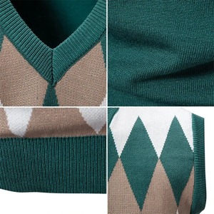 Men's Knitted V-Neck <b>Sleeveless</b> Argyle Pullover <b>Sweater</b> Vest Regular Fit Casual Autumn Wear Best Quality New Streetwear Style - Product Image 5