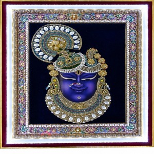 Premium 3d Embossed Lord Shrinath Ji Divine Face Rajasthani Style Wall Art Canvas On Glass Bord For Home Temple Mandir Pooja - Product Image 1