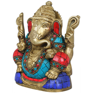 รูปปั้นพระพิฆเนศทำด้วยมือทำจากทองเหลืองขนาด5นิ้วผลิตในอินเดียสำหรับเป็นของขวัญ - Product Image 2