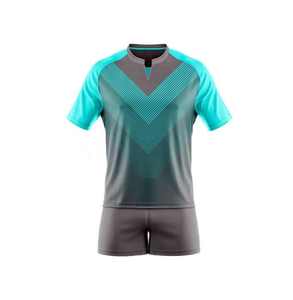 Ensemble d'uniformes de rugby sublimés jaune et bleu, col en V, manches courtes, anti-humidité, devant uni, respirant, écologique, unisexe adulte - Product Image 3