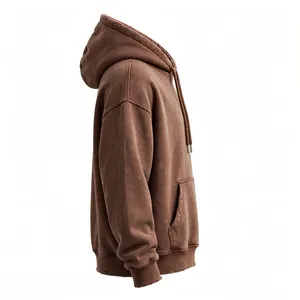 Men's <b>Brown</b> Regular Fit Hooded Sweatshirt Cotton <b>Fleece</b> Digital Printed Mountain Logo Casual Autumn Wear Eco-Friendly Pocket - Product Image 3