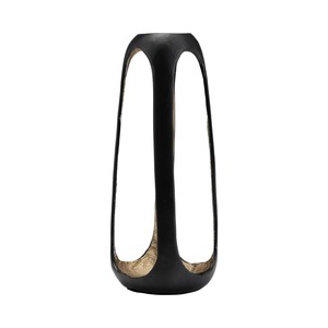 Vase de table minimaliste en métal, finition noir et or, fait main, décoratif, 29 cm de hauteur, digne d'une galerie - Product Image 2