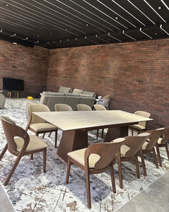 Premium Marble <b>Top</b> <b>Dining</b> <b>Table</b> Set with Curved Solid Teak Chairs Commercial Hotel Restaurant <b>Dining</b> Furniture - Product Image 3