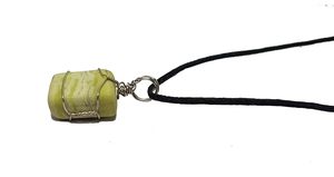 Wholesale Handmade Serpentine Silver Wire Wrapped <b>Light</b> Green Gemstone Rectangular Crystal Pendant with Black Cord - Product Image 5