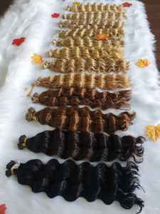 Puntas planas de queratina italiana 100% Extensiones de cabello Remy vietnamita crudo Color claro Cinta frontal preadherida Estilo ondulado - Product Image 3