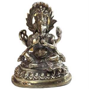 Figurine de Ganesha en laiton, artisanale, décoration religieuse pour la maison, artisanat métallique, plaqué or, gravure en relief - Product Image 4