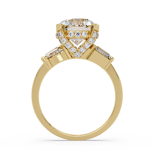 Hermoso Anillo de Compromiso con Halo Oculto, Corte Redondo, Diamante Cultivado en Laboratorio, Certificado IGI, con Acentos de Pera y Baguette, Anillos de Boda - Product Image 4