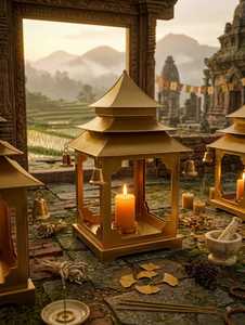 Black <b>Brass</b> Pagoda <b>Lantern</b> With Hanging Bells For Religious Activities Durable Metal Candle Holder - Product Image 3