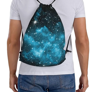 Galaxy Pattern Sublimation Polyester <b>Drawstring</b> <b>Backpack</b> Lightweight Sports Cinch Bag For Training Outdoor Travel And Daily Use - Product Image 3