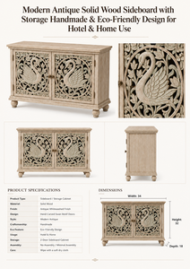 Modern Antique Durable Solid Mango Wood <b>Sideboard</b> <b>Storage</b> Handmade Eco-Friendly Design Metal Handles 2 ft Capacity for Hotel - Product Image 5