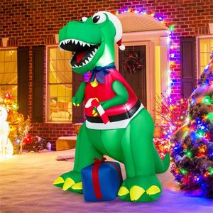 6FT Inflatable Christmas Dinosaur Santa <b>Hat</b>/Vest Gift <b>Boxes</b> Bright LED Lights Waterproof Outdoor Holiday Yard Decorations" - Product Image 3