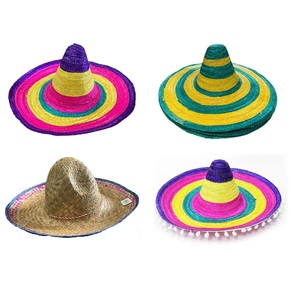 Sombrero Mexicano Tradicional de Ala Ancha con Correa para la Barbilla, Sombreros de Paja Blancos con Pompón Rosa, Sombreros de Paja para Festivales de Vietnam - Product Image 5