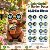 Patung Sapi Resin Grosir untuk Dekorasi Taman, Patung Sapi Highland Luar Ruangan dengan Mata LED Solar Bergerak dan Dot Matrix yang Dapat Berubah