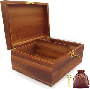 Wood Box Decorative <b>Wooden</b> Storage Box with Hinged Lid and Locking Key Premium Accia Keepsake <b>Chest</b> Box Memory Gift <b>Wooden</b> Boxe - Product Image 1