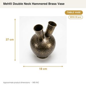 Jarrón de Mesa de Latón Antiguo Hecho a Mano de 18 cm de Profundidad con Dos Cuellos, Latón Martillado de Doble Cuello para Decoración del Hogar, Hoteles y Bodas - Product Image 3