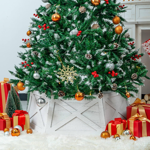 Collier d'arbre de Noël en bois blanc rustique de luxe avec porte de grange X Design forme hexagonale pour base d'arbre de Noël - Product Image 5