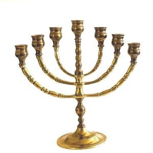 Ménorah en laiton antique à 7 branches, porte-bougies coniques en métal, candélabre traditionnel de temple, décoration de table - Product Image 1
