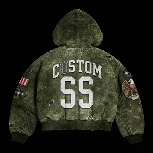 Sudadera con Capucha Personalizada de Felpa Francesa de Algodón Grueso, con Bordado de Parches, Estampado DTG, Lavado Ácido y Efecto Desgastado por el Sol - Product Image 2