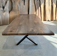 Table à manger de luxe en bois massif avec base métallique robuste, design contemporain, 6 places, pour appartement, hôtel, villa, maisons modernes, rectangulaire