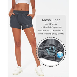 Shorts de sport gris foncé pour femmes, en polyester, taille haute, avec poches latérales, respirants, pour l'entraînement en salle de sport - Product Image 5