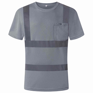 Camisa Casual de Seguridad para Hombre, Gris, con Estampado Reflectante, Manga Corta, Secado Rápido, Transpirable, 100% Poliéster, Tela Dobby, Cuello Alto - Product Image 1