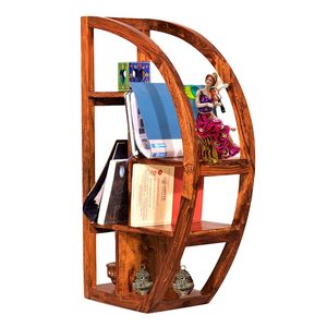 Estantería en forma de D hecha de madera de teca maciza de alta calidad con acabado marrón para uso en interiores. - Product Image 6