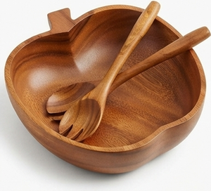 Ensemble de bols en bois de qualité supérieure en forme de pomme avec cuillères, design fruité, vaisselle mignonne, ensemble de service durable, passe au lave-vaisselle, utilisation quotidienne - Product Image 4