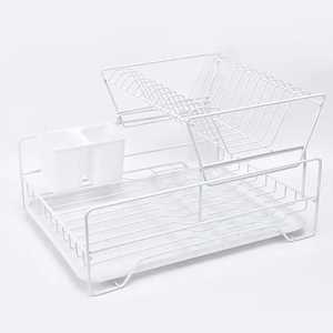 White 2 Tier Kitchen <b>Dish</b> Drying <b>Rack</b> Countertop Organizer With Utensil Holder And <b>Drain</b> Board - Product Image 2