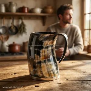 Mug en corne de bœuf de luxe, authentique, fabriqué à la main, mug viking en corne de bœuf, mug à boire – Mug en corne naturelle de qualité alimentaire, mug à bière au meilleur prix - Product Image 2