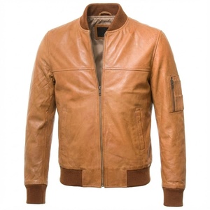 Veste en cuir de moto classique de haute qualité, coupe ajustée, coupe-vent, respirante, en cuir marron pour homme - Product Image 1