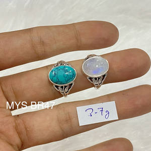 Bagues en argent sterling 925 avec pierres précieuses turquoise et pierre de lune arc-en-ciel, design feuille, vente en gros de bijoux - Product Image 1