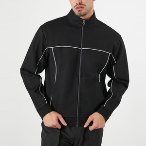 Chaqueta Deportiva Negra para Hombre con Cordón Ajustable, Costuras Blancas, Cuello Alto, Diseño 2 en 1, Ligera y Transpirable, Estilo Casual de Invierno - Product Image 1