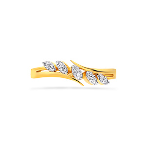 Bague incurvée en or jaune massif 14 carats, cluster de diamants marquise 0,30 carats, design élégant, alliance pour femme, bijoux fins - Product Image 3