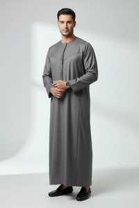 Túnica Larga Árabe Islámica para Hombre, Estilo Dubái, Manga Larga, Color Sólido, OEM, Thobe Musulmán Tradicional - Product Image 5